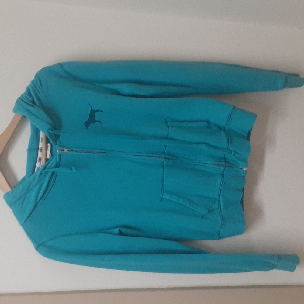 Victoria Secret Zip Up Hoodie Womans Small Blue Long Sleeve Lightweight